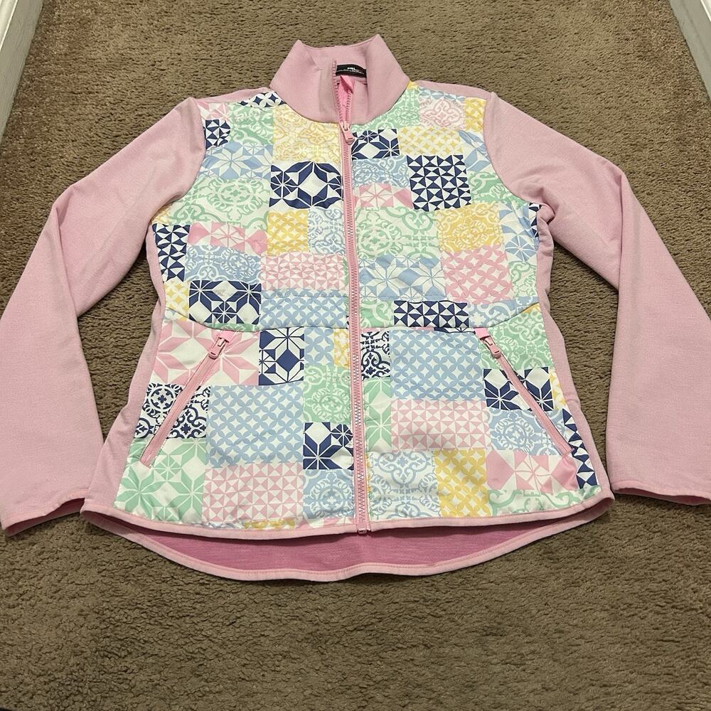 RALPH LAUREN RLX GOLF SPORTS PATCHWORK QUILTED BARBIECORE FULL ZIP JACKET Sz S
